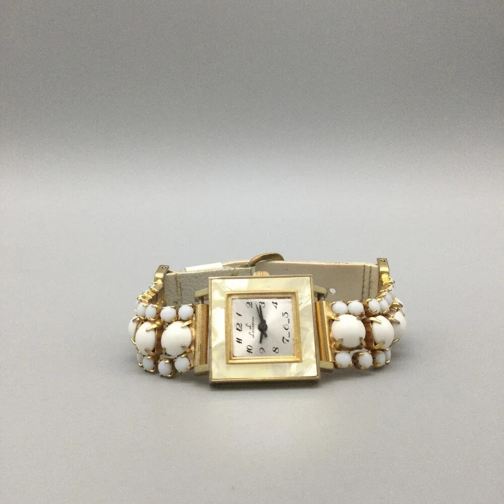 Vintage Lausanne Womens Watch 26mm Gold Tone MOP Dial Cabochon Manual Wind